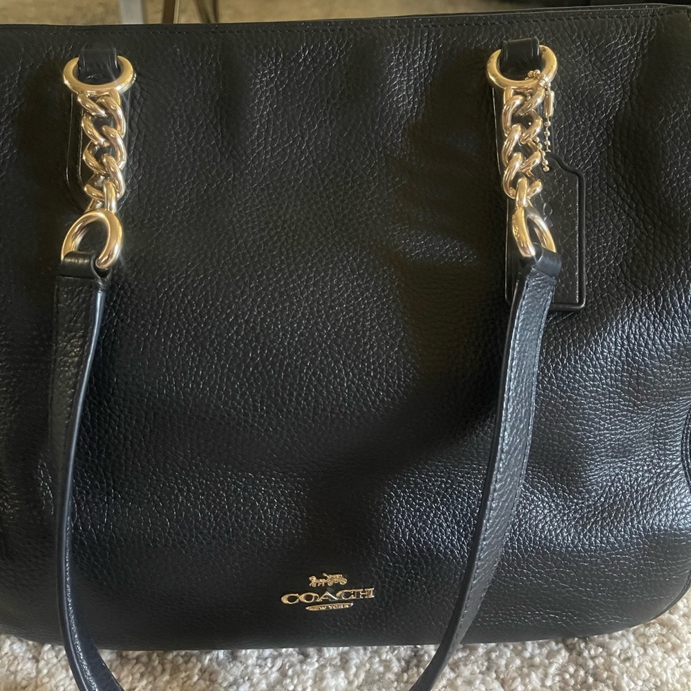 Black Coach Chain Leather Tote - Picture 3 of 6